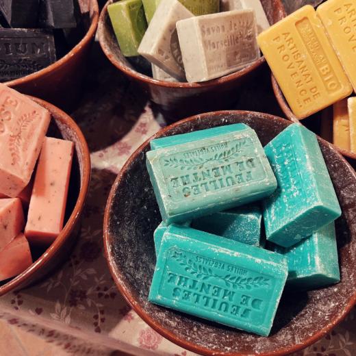 Soap bars in bowls