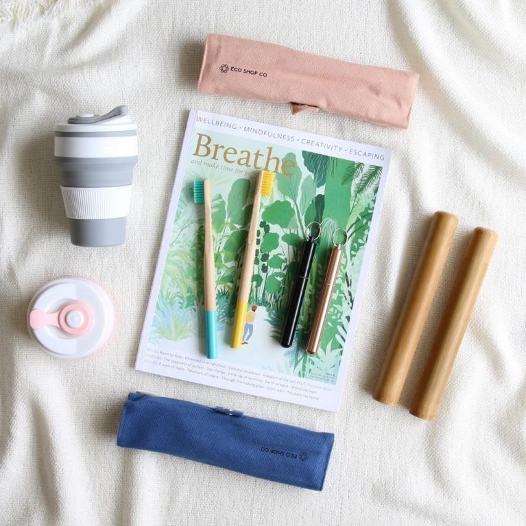 Eco-friendly product flat lay