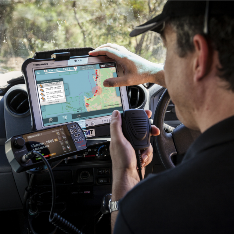 Man using communications equipment 