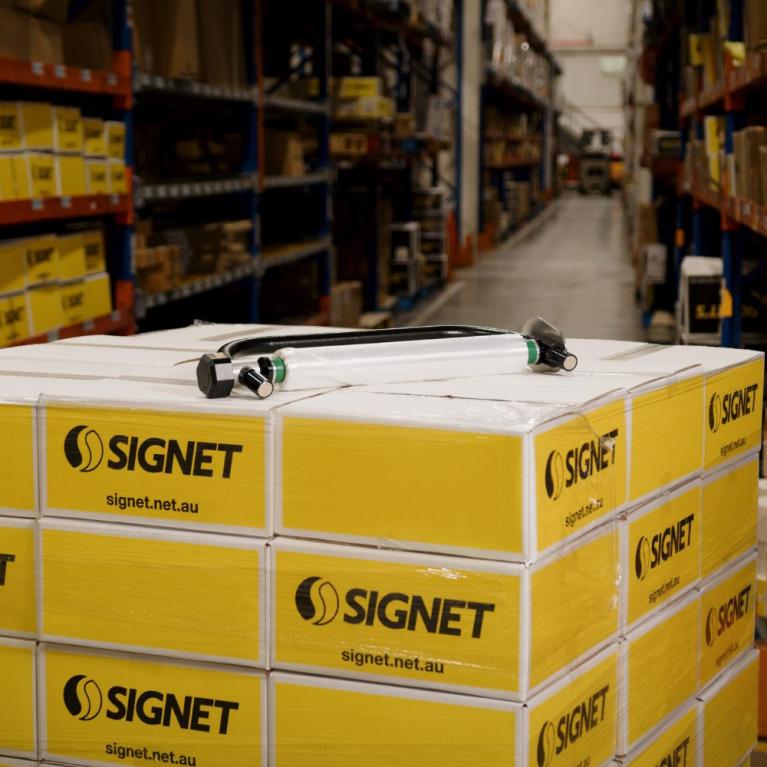 Signet Wrapped Pallet in Warehouse