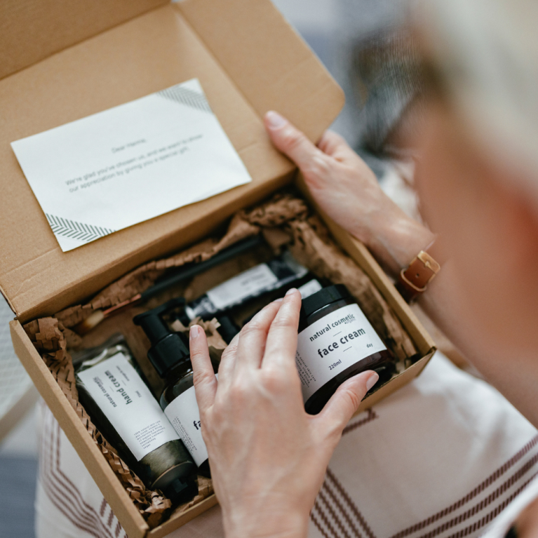 Skincare products in a Mailing Box
