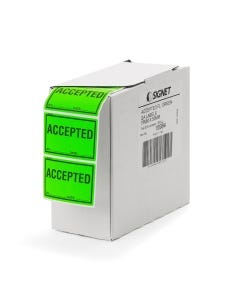 Signet's Own Labels 75mm x 50mm - Accepted (Fluoro Green - 2000 per roll)