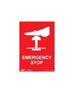 Emergency Stop 90mm x 125mm - Self Sticking Vinyl (5 Pack)