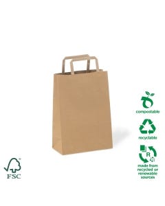 Small #40 Flat Fold Handle Paper Carry Bag – 100% Recyclable (200 bags per carton)