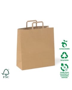 Medium #75 Flat Fold Handle Paper Carry Bag – 100% Recyclable (200 bags per carton)