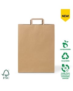 Large #80 Flat Fold Handle Paper Carry Bag – 100% Recyclable (200 bags per carton)