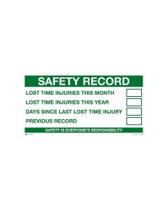 Safety Record Lost Time Injuries Sign 1200mm x 600mm - Metal