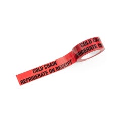 Warning Tape – Black on Red Cold Chain Refrigerate on Receipt - 45mm x 100m