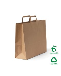 #75 Flat Fold Handle Paper Bag Large 16L Size - Brown (200 bags per carton)