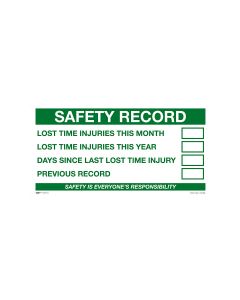 Safety Record Lost Time Injuries Sign 1200mm x 600mm - Metal