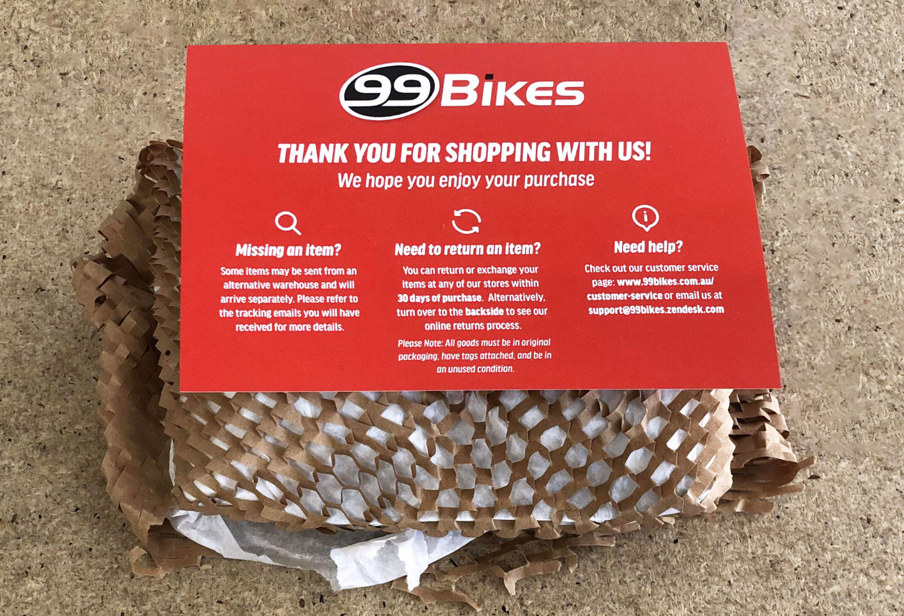 99 Bikes product wrapped in Ranpak Geami