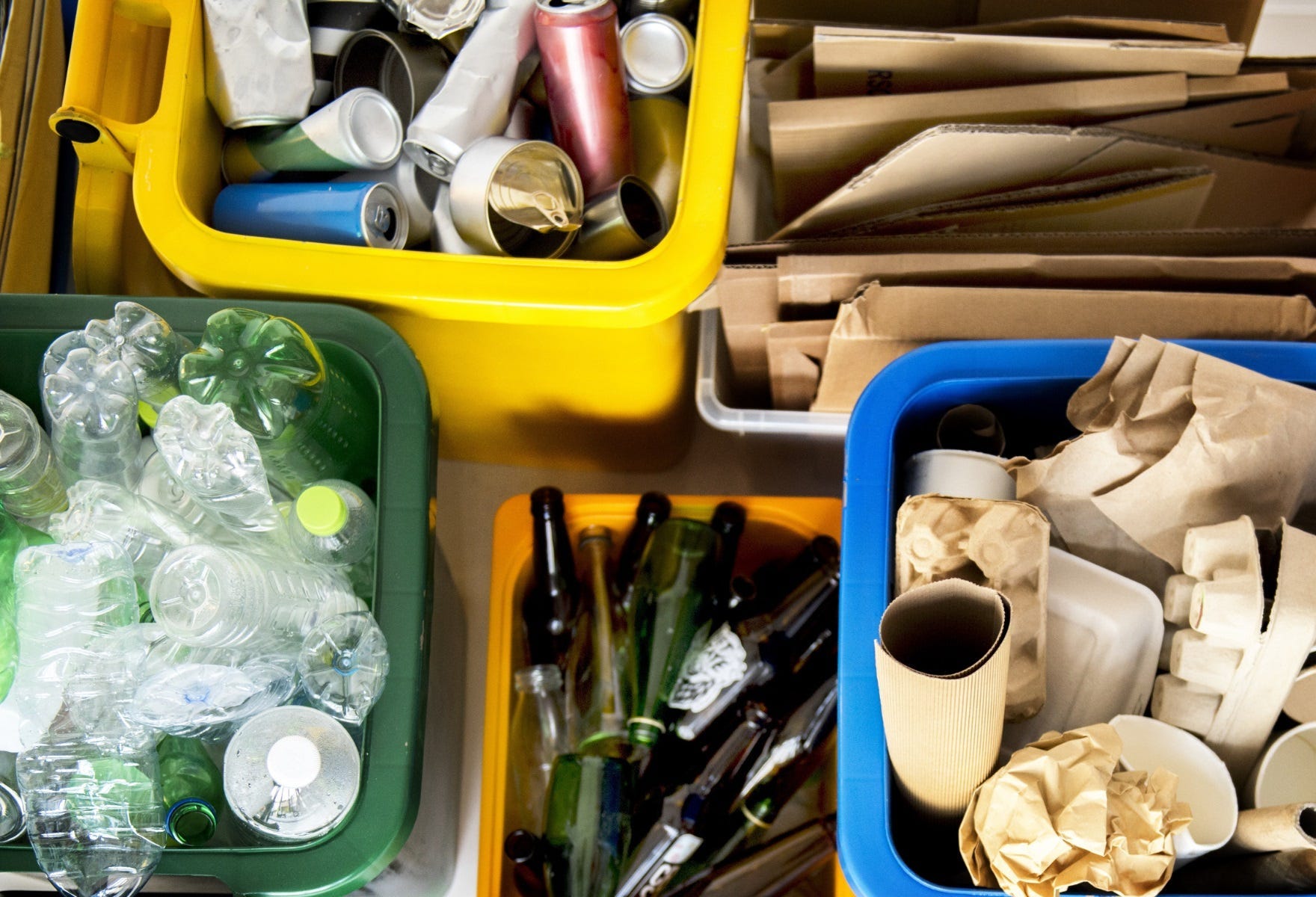 Assorted recycling bins