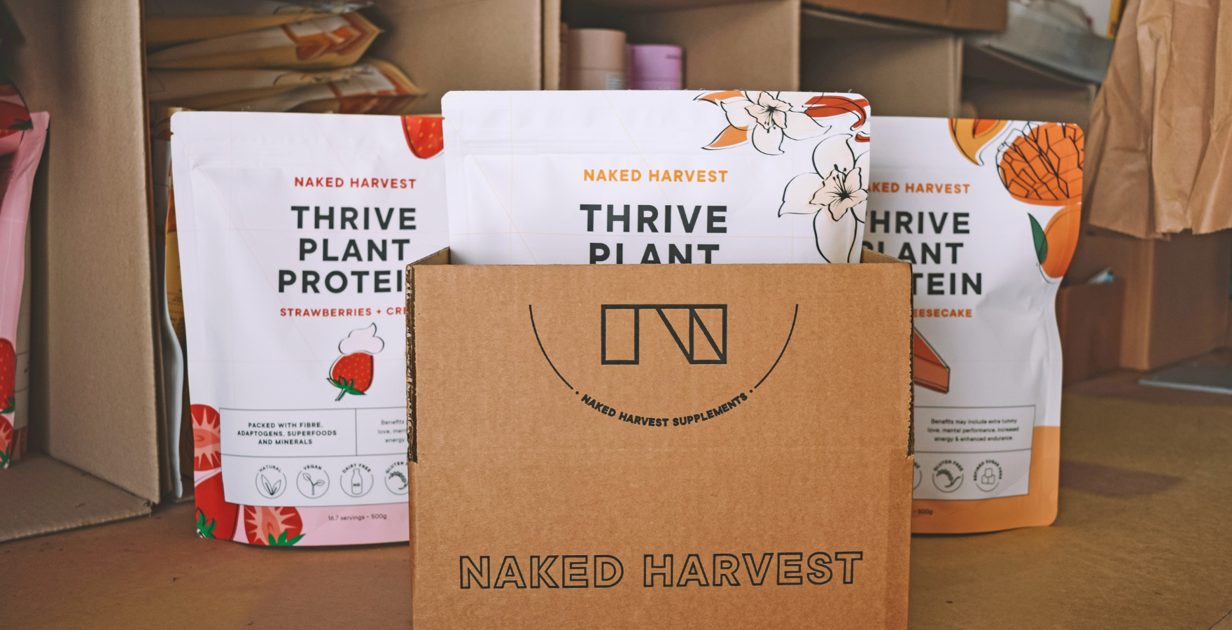 Naked Harvest product packed into a shipping box