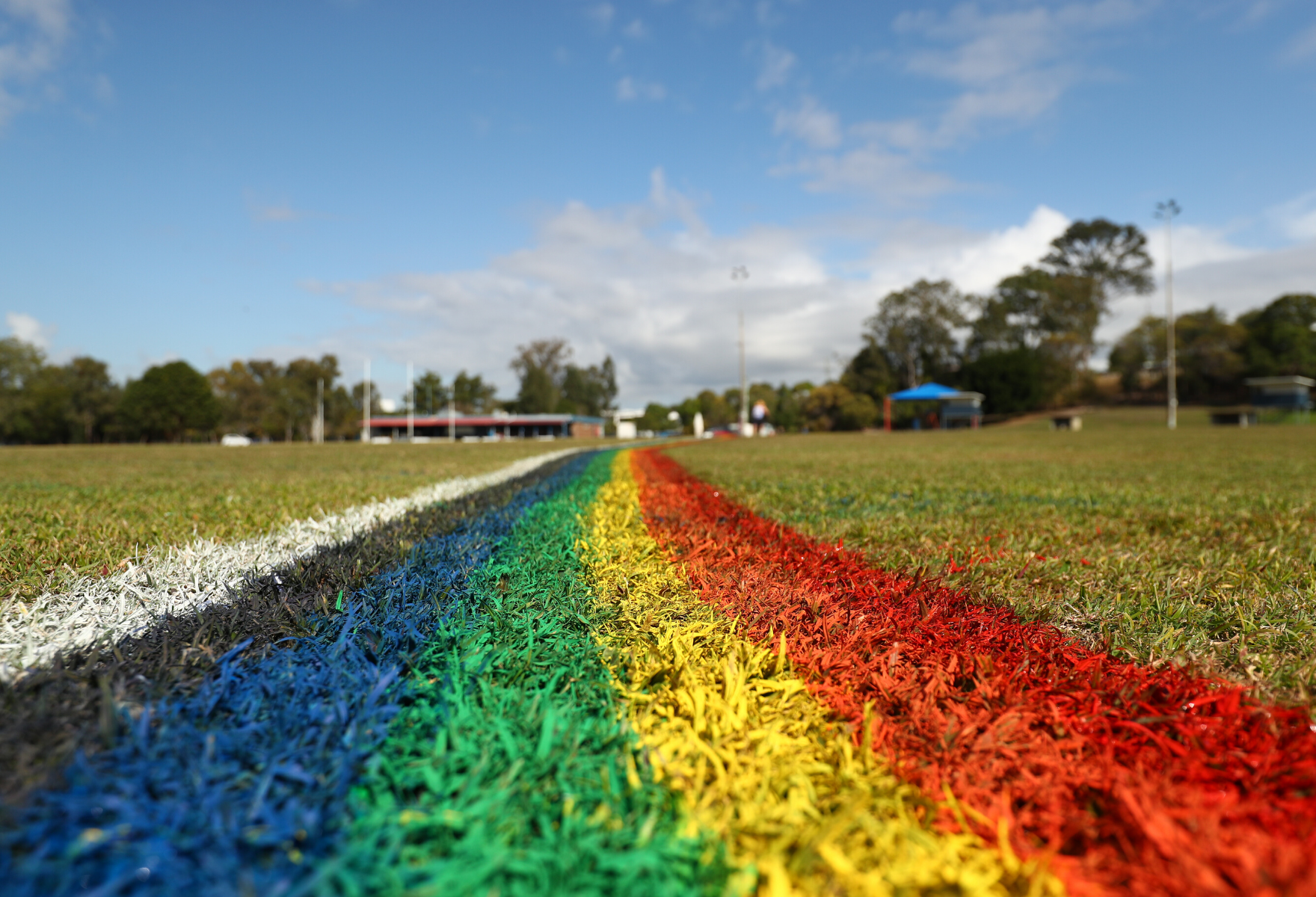 Rainbow line marking on football field