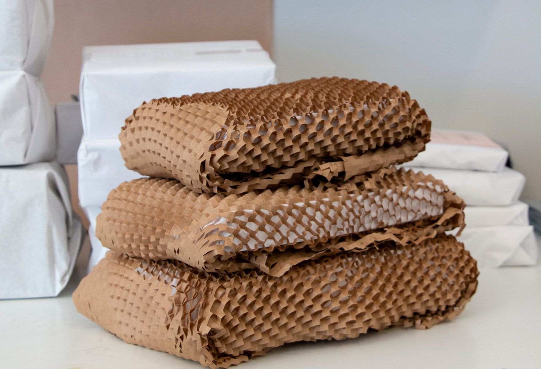 Stack of products wrapped in Geami