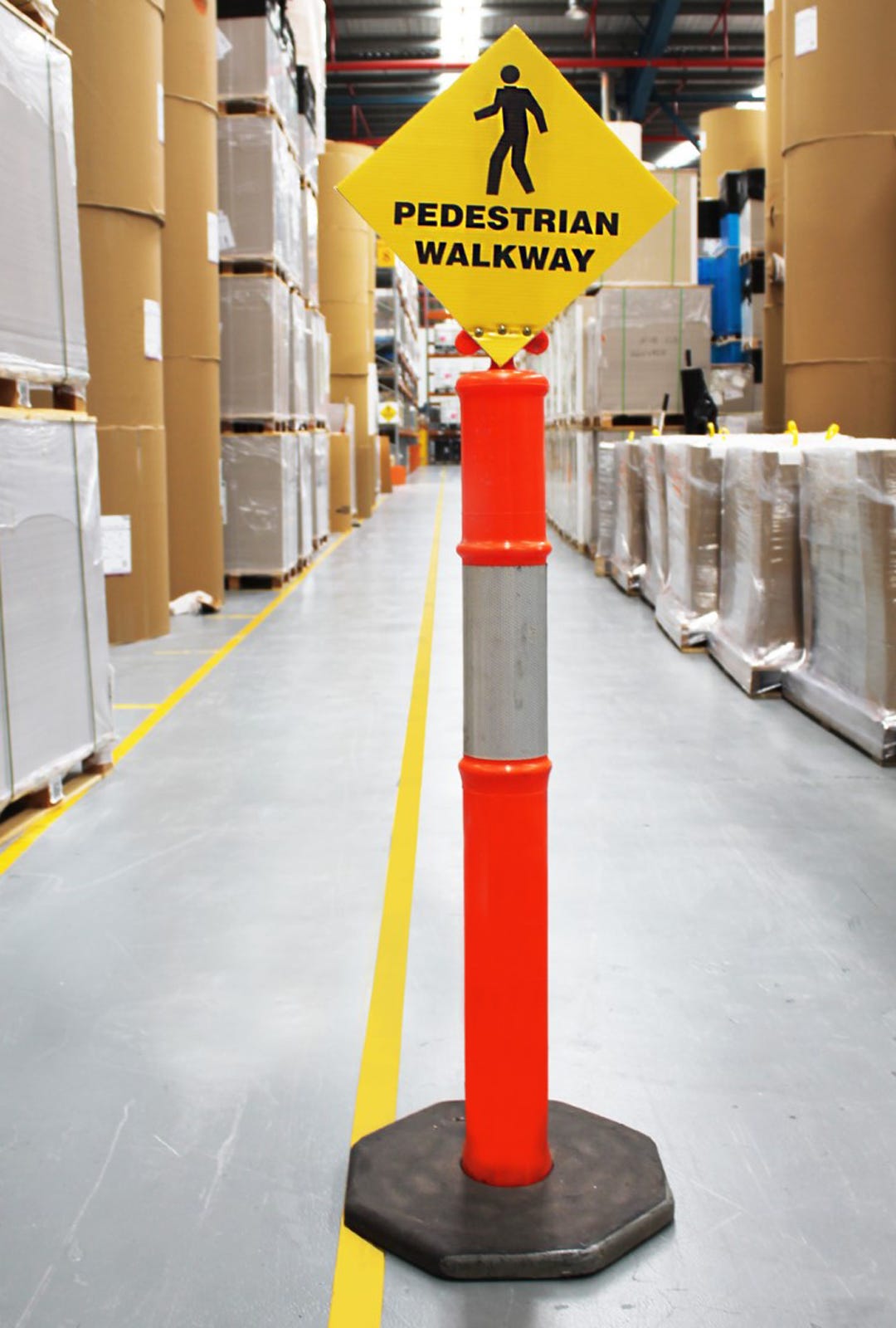 Pedestrian walkway sign on bollard